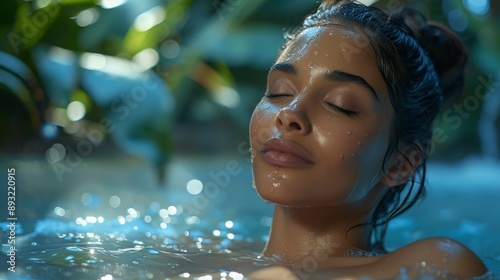 A Woman in a Swimming Pool With Her Eyes Closed Taking a Deep Breath of Air - Generative AI