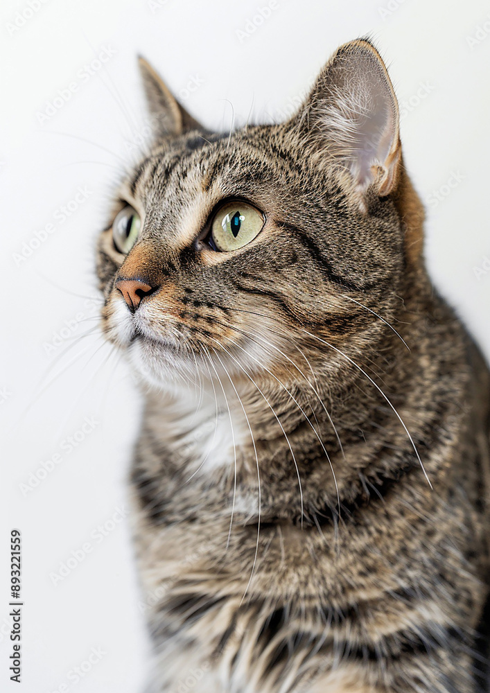 Purring cat with bright eyes, white background, International Cat Day, joyful expression, Purring cat with bright eyes, white background, International Cat Day, joyful expression,