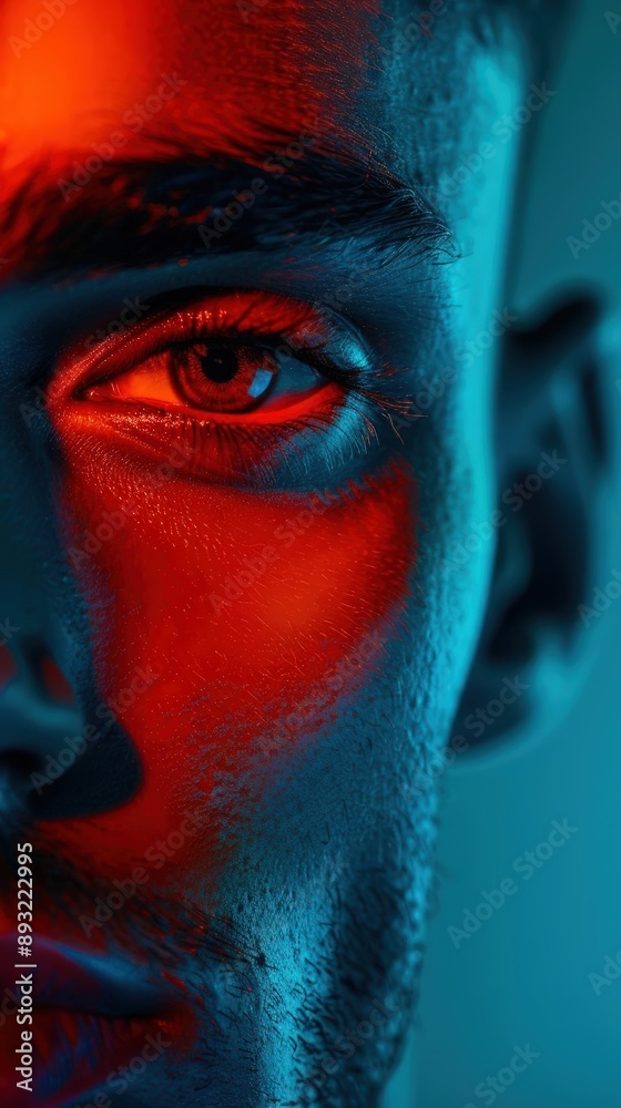 A Close-up Shot of a Human faces with bright, digital paint splatters A Close-up Shot of a Human faces with bright, digital paint splatters