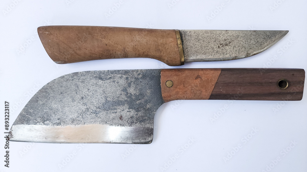 2 blades butcher knife and work knife with wooden handle 2 blades butcher knife and work knife with wooden handle