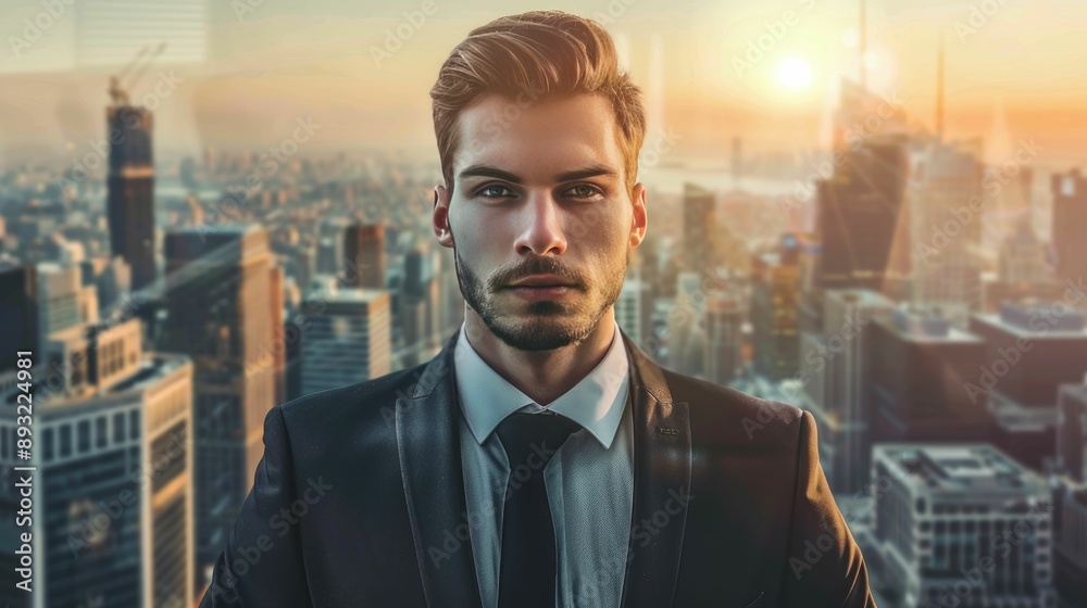 Professional business portrait with dynamic cityscape background Professional business portrait with dynamic cityscape background