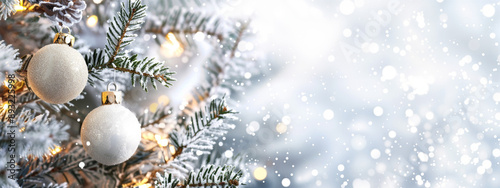 Christmas holiday decoration with vintage Christmas balls on a white winter festive background.