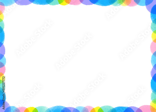 夏らしいブルーとカラフルなドットのフレーム_Summery blue and colorful dot frame