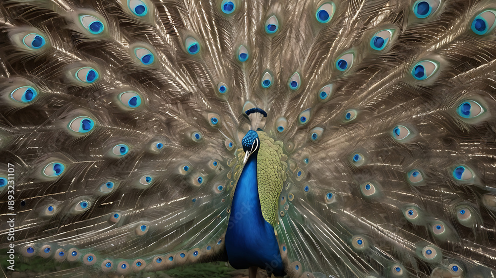 Obraz premium A peacock with its feathers fanned out, symbolizing beauty and confidence.