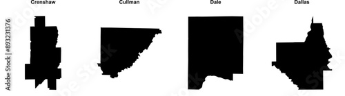 Crenshaw, Cullman, Dale, Dallas outline maps