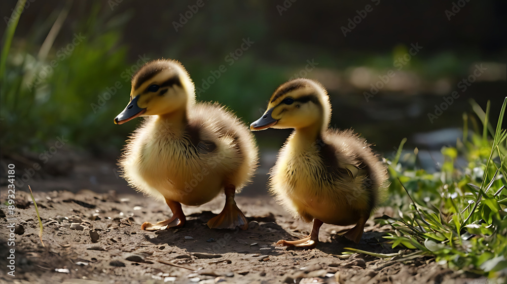 Obraz premium Ducklings following their mother, symbolizing guidance and protection.