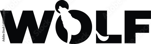 wolf, wolf logo, wolf text, wolf cut out of word, negative space wolf
