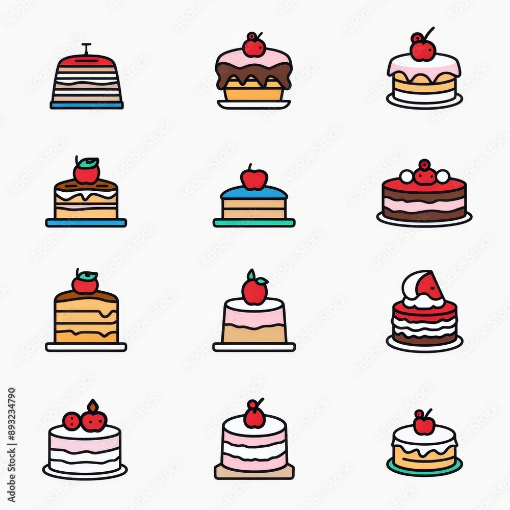 Cakes icon set, desserts, cupcakes symbols, sweets sign, bakery design elements, bakery pastry, biscuits Cakes icon set, desserts, cupcakes symbols, sweets sign, bakery design elements, bakery pastry, biscuits