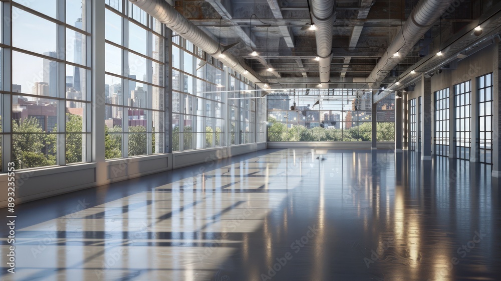 Dance hall with expansive windows, sleek flooring, and plenty of natural light Dance hall with expansive windows, sleek flooring, and plenty of natural light