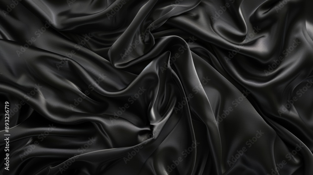 Luxurious fabric, beautiful background with drapery and wavy folds of black silk satin material surface. Abstract dark black and white luxury fabric background Luxurious fabric, beautiful background with drapery and wavy folds of black silk satin material surface. Abstract dark black and white luxury fabric background
