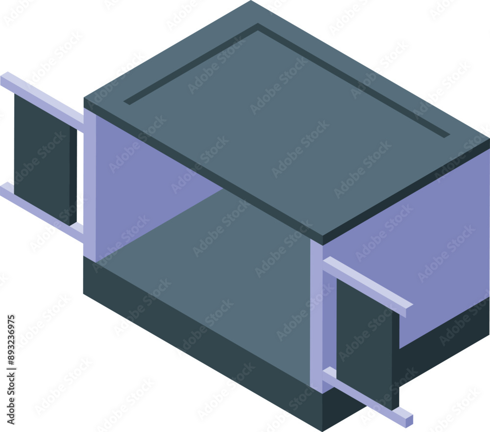 Isometric view of empty metal container with open doors, ready for loading or unloading Isometric view of empty metal container with open doors, ready for loading or unloading