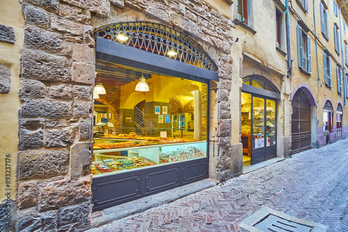 The tourist cafe on Via Bartolomeo Colleoni, Bergamo, Italy