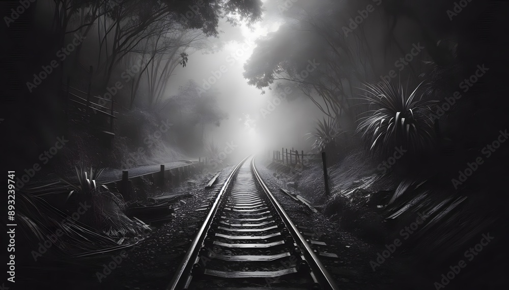 Naklejka premium Train tracks in black and white