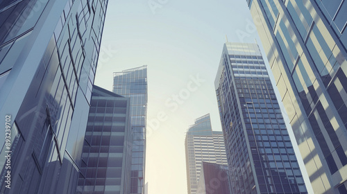 Wallpaper Mural A futuristic skyscraper with a sleek, reflective glass facade rising against a clear blue sky, showcasing modern urban architecture and advanced design Torontodigital.ca