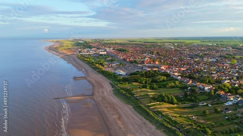 Wallpaper Mural Sweeping aerial views of the seaside town of Skegness on the Lincolnshire Coast of England. Open beaches with pier and tourist attractions. Busy summer holiday destination. Sunset scene Torontodigital.ca