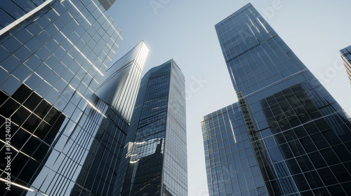 Wallpaper Mural A futuristic skyscraper with a sleek, reflective glass facade rising against a clear blue sky, showcasing modern urban architecture and advanced design Torontodigital.ca