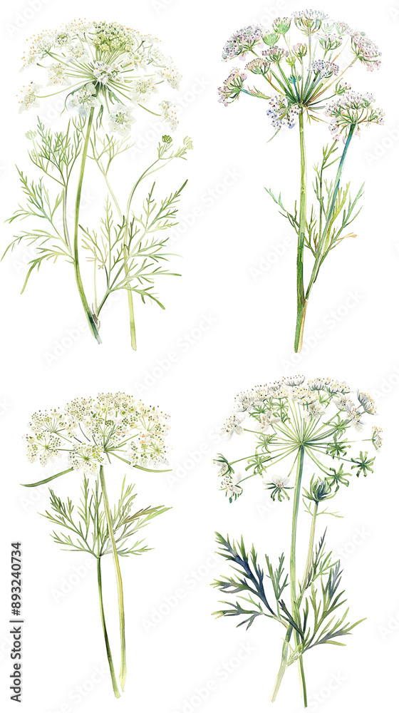 Fototapeta premium Wild carrot or Daucus carota, flowers isolated on white background. Medicinal herbal plant