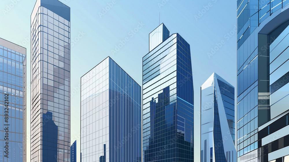 A futuristic skyscraper with a sleek, reflective glass facade rising against a clear blue sky, showcasing modern urban architecture and advanced design A futuristic skyscraper with a sleek, reflective glass facade rising against a clear blue sky, showcasing modern urban architecture and advanced design