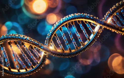 dna molecule steampunk style closeup on bokeh background