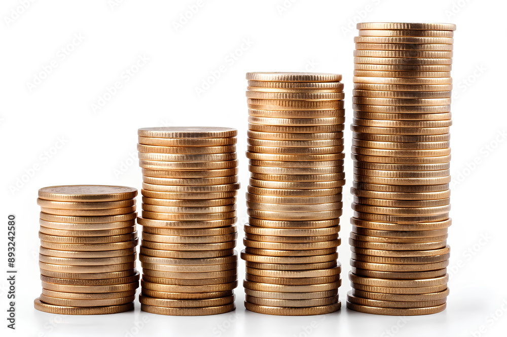 Piles of coins, one stable and one varied, representing fixed and variable expenses Piles of coins, one stable and one varied, representing fixed and variable expenses