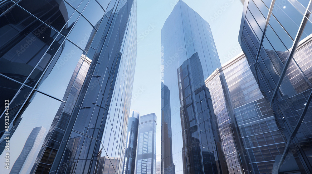 A futuristic skyscraper with a sleek, reflective glass facade rising against a clear blue sky, showcasing modern urban architecture and advanced design A futuristic skyscraper with a sleek, reflective glass facade rising against a clear blue sky, showcasing modern urban architecture and advanced design