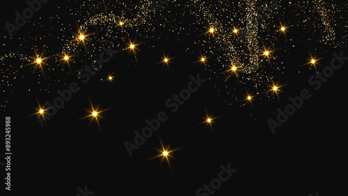Gold glittering confetti wave and stardust