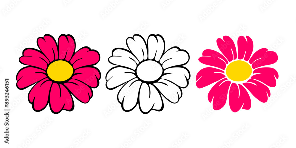 Fototapeta premium Logo jardín. Grupo de flor tipo margarita con línea exterior y relleno 