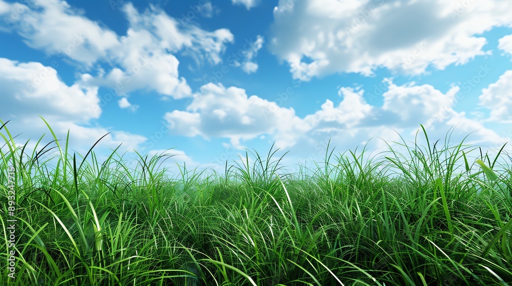 Obraz premium Matrix Meadow Vibrant digital grass blades shimmering under a simulated sky, a perfect blend of virtual and natural