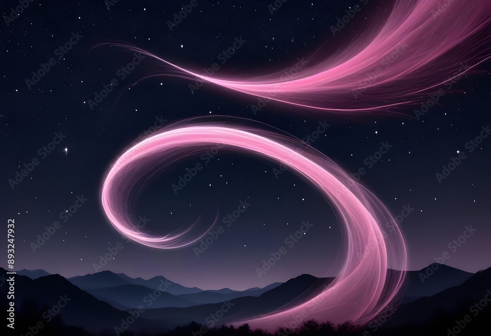 Abstract wispy pink swoosh set against a starry night sky backdrop Abstract wispy pink swoosh set against a starry night sky backdrop