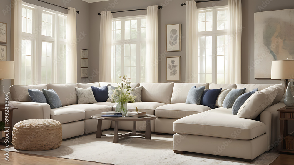 A large, comfortable sectional sofa in a spacious family room, symbolizing comfort and togetherness. A large, comfortable sectional sofa in a spacious family room, symbolizing comfort and togetherness.