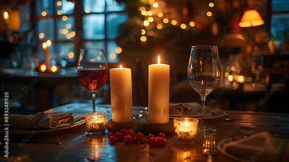 Romantic Candlelit Dinner in a Cozy Rustic Restaurant with Intimate Warm Ambiance Romantic Candlelit Dinner in a Cozy Rustic Restaurant with Intimate Warm Ambiance