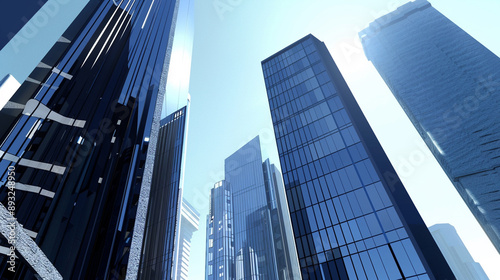 Wallpaper Mural A futuristic skyscraper with a sleek, reflective glass facade rising against a clear blue sky, showcasing modern urban architecture and advanced design Torontodigital.ca