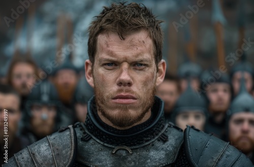 Rugged warrior with intense gaze
