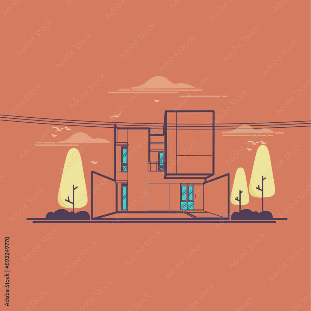 Obraz premium House Modern Minimalis Line Art Vector Ilustration