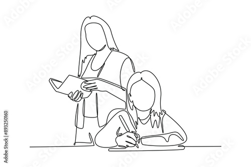 Parent-child relationship, communication concept. Single line draw design vector graphic illustration.