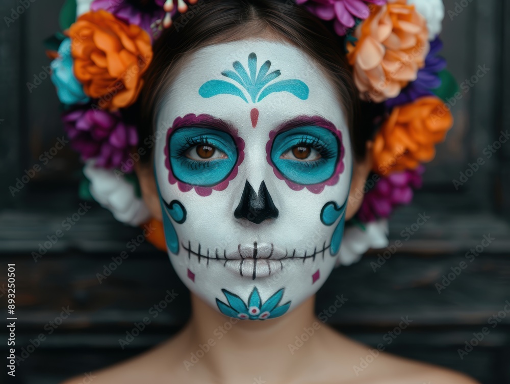 woman with vibrant day of the dead makeup woman with vibrant day of the dead makeup