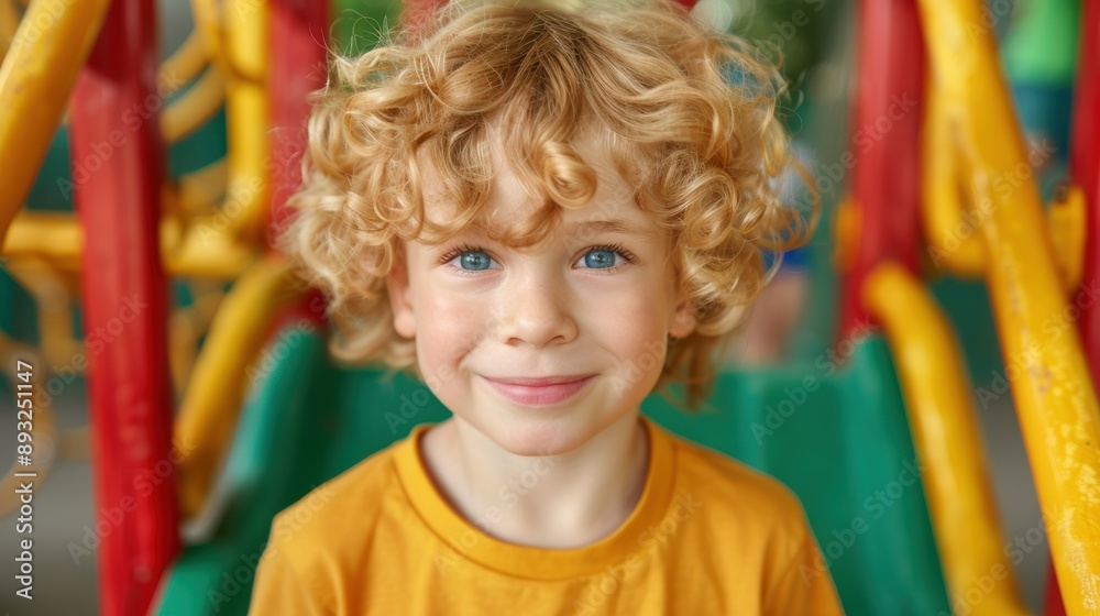 smiling child with curly blonde hair smiling child with curly blonde hair