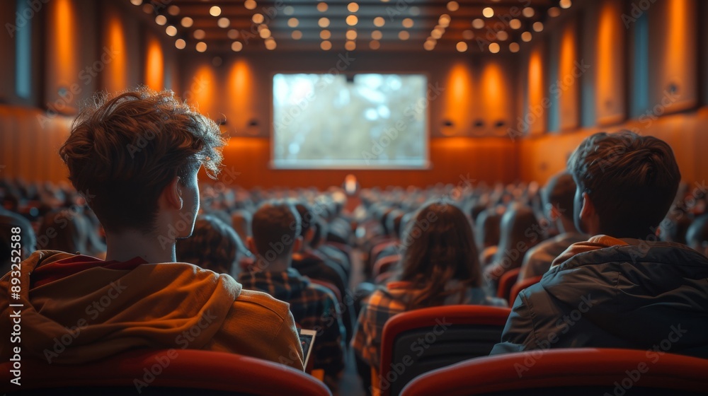 A Group of People Sitting in Front of a Large Screen Watching a Movie on It - Generative AI A Group of People Sitting in Front of a Large Screen Watching a Movie on It - Generative AI