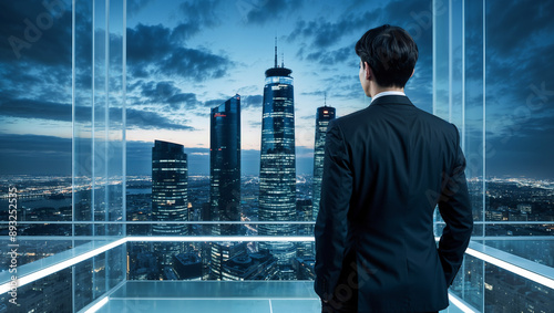 Visionary Business Leader Overlooking Urban Skyline: Success and Ambition Personified