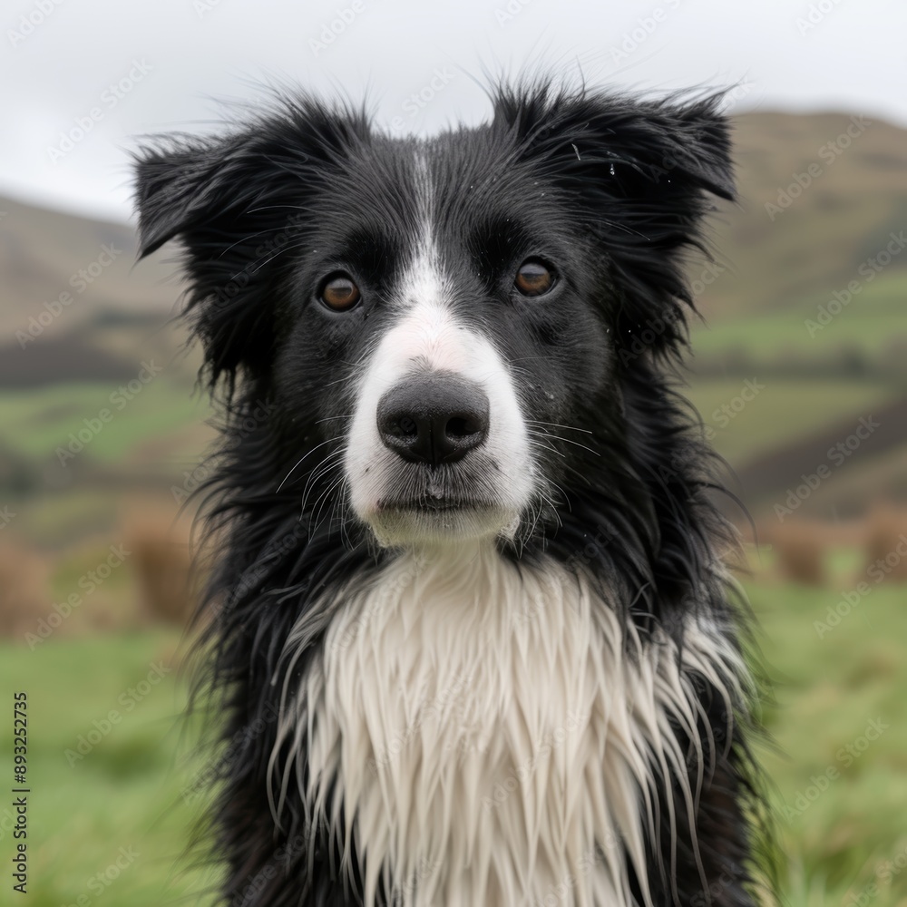 close-up portrait of a fluffy black and white dog close-up portrait of a fluffy black and white dog