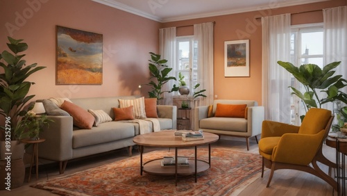 Wallpaper Mural modern living room with fireplace  Torontodigital.ca