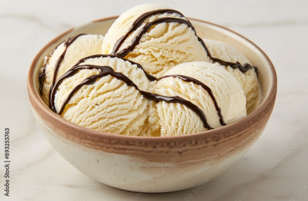 delicious scoops of vanilla ice cream with chocolate syrup delicious scoops of vanilla ice cream with chocolate syrup