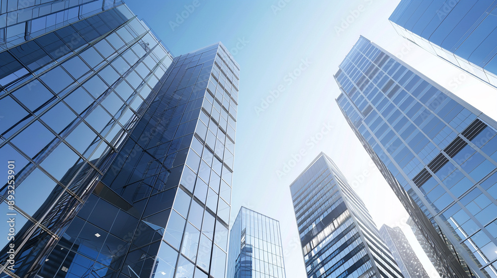 A futuristic skyscraper with a sleek, reflective glass facade rising against a clear blue sky, showcasing modern urban architecture and advanced design A futuristic skyscraper with a sleek, reflective glass facade rising against a clear blue sky, showcasing modern urban architecture and advanced design