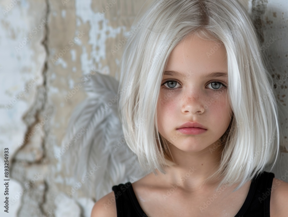 Thoughtful young girl with platinum blonde hair Thoughtful young girl with platinum blonde hair