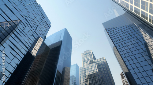 Wallpaper Mural A futuristic skyscraper with a sleek, reflective glass facade rising against a clear blue sky, showcasing modern urban architecture and advanced design Torontodigital.ca