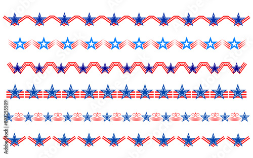 Decorative dividers borders set with US flag symbols vector design template.