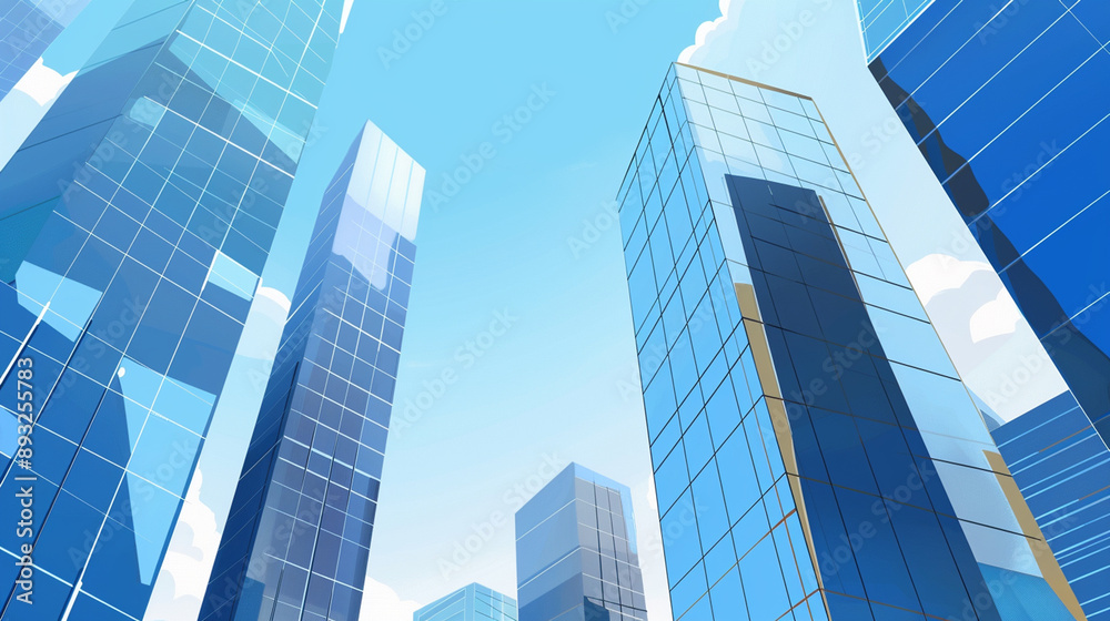 A futuristic skyscraper with a sleek, reflective glass facade rising against a clear blue sky, showcasing modern urban architecture and advanced design A futuristic skyscraper with a sleek, reflective glass facade rising against a clear blue sky, showcasing modern urban architecture and advanced design