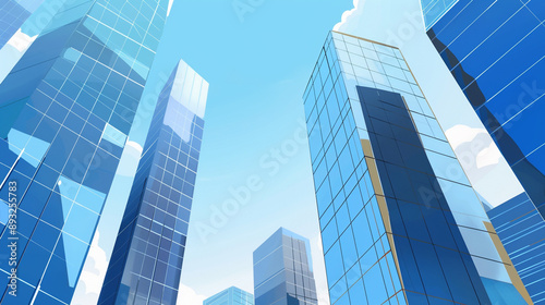 Wallpaper Mural A futuristic skyscraper with a sleek, reflective glass facade rising against a clear blue sky, showcasing modern urban architecture and advanced design Torontodigital.ca