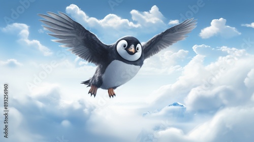 penguin with wings dream about flying metaphoric illustration