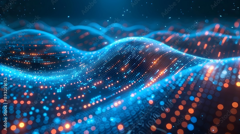 Flowing Digital Data Streams Through Futuristic High Tech Cyber Network Abstract Background Flowing Digital Data Streams Through Futuristic High Tech Cyber Network Abstract Background